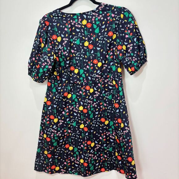 Boden NWT Navy Blue Floral Mini Dress 12 Cotton Puff Sleeves Spring Mod Garden - Picture 6 of 10